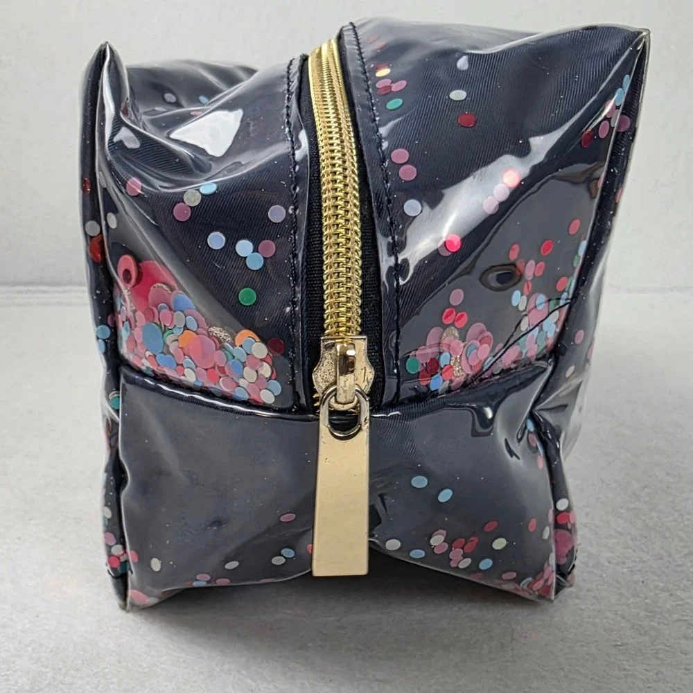 Packed Party Navy Blue Confetti Makeup Bag Sequin Toiletry Pouch Gold Zipper